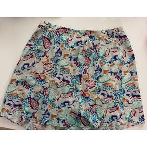 Vintage Melrose Studio 100% Silk Tropical Floral Skort High Waist Elastic  L
